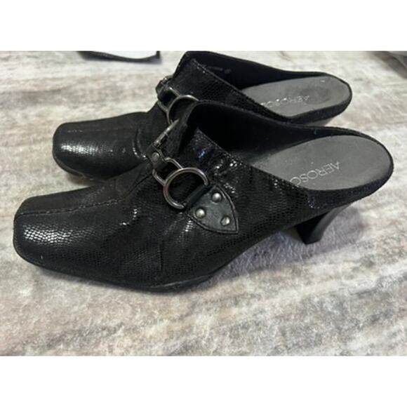 Black Aerosoles slide shoes dressy shiny nightlife going out sz 7.5 clog - Picture 4 of 7